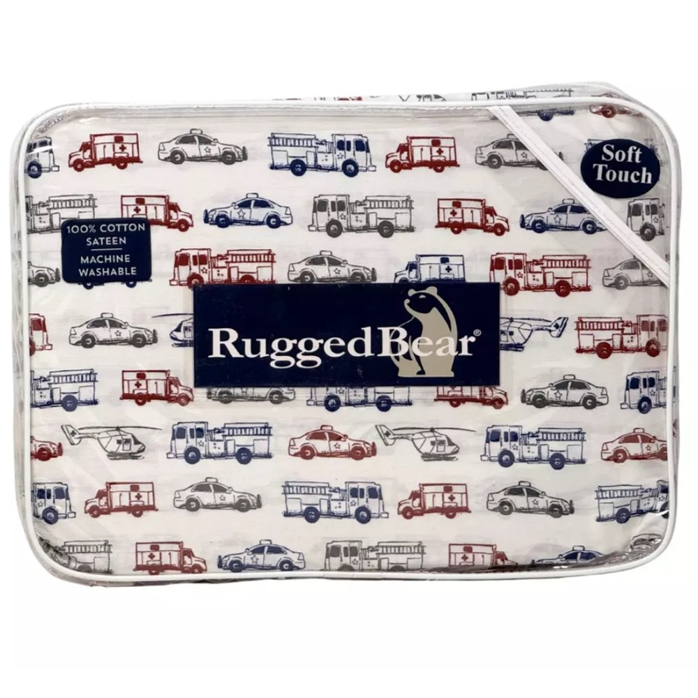 Rugged Bear Kids TWIN Soft Cotton Sateen Firetruck Car Hellicopter Sheet Set NEW